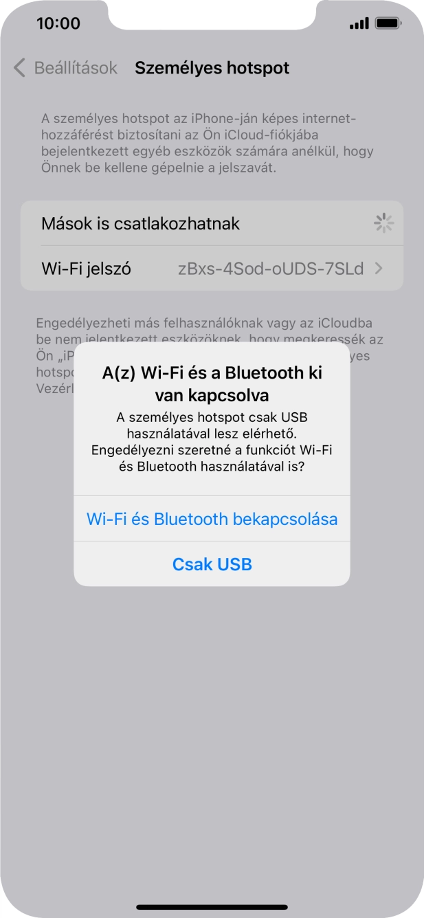 Amennyiben be van kapcsolva a Wi-Fi, válaszd a Wi-Fi és Bluetooth bekapcsolása lehetőséget.