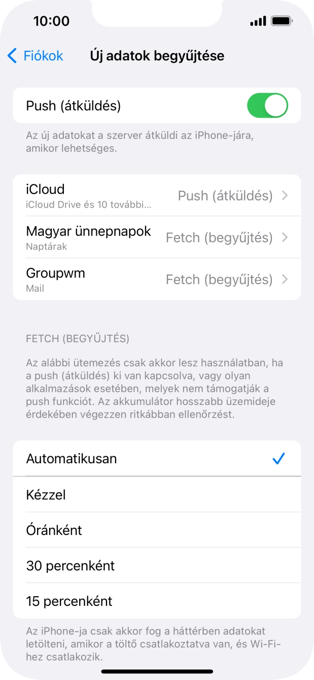 Kattints a „Push (átküldés)” melletti csúszkára a funkció be- vagy kikapcsolásához.