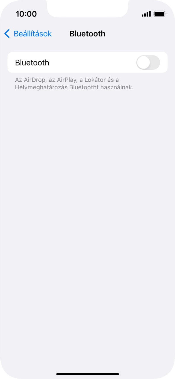 Kattints a „Bluetooth” melletti csúszkára a funkció bekapcsolásához.