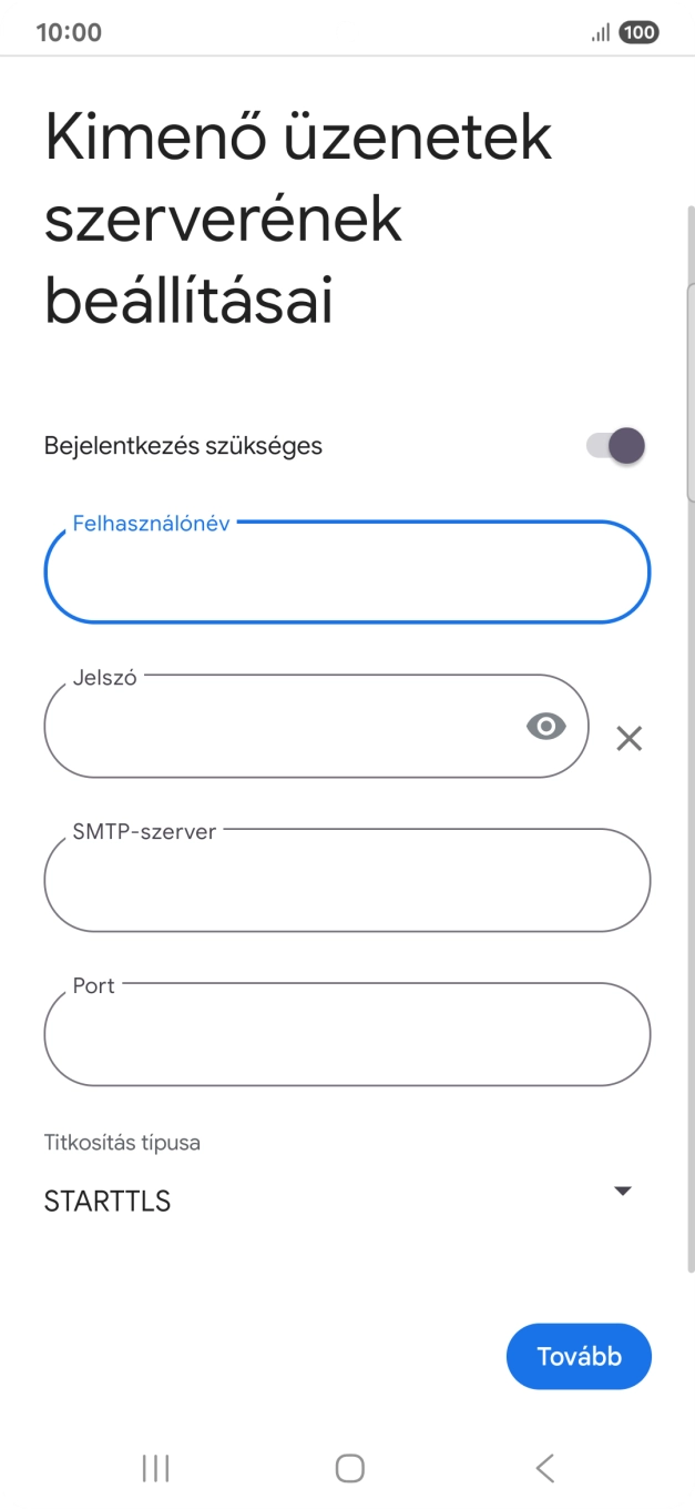 Kattints a „Jelszó” alatti mezőre, és írd be az e-mail szolgáltatód kimenő szerverének jelszavát.