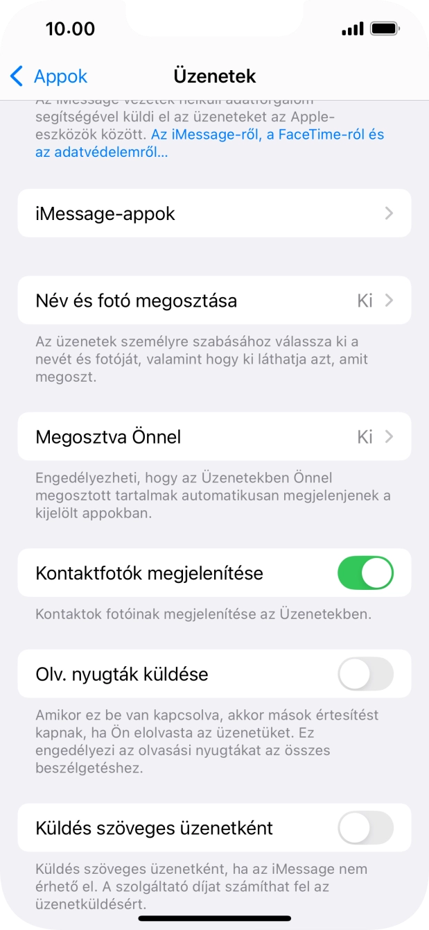 Kattints a „Küldés szöveges üzenetként” melletti csúszkára a funkció be- vagy kikapcsolásához. Kattints a „Küldés szöveges üzenetként” melletti csúszkára a funkció be- vagy kikapcsolásához.