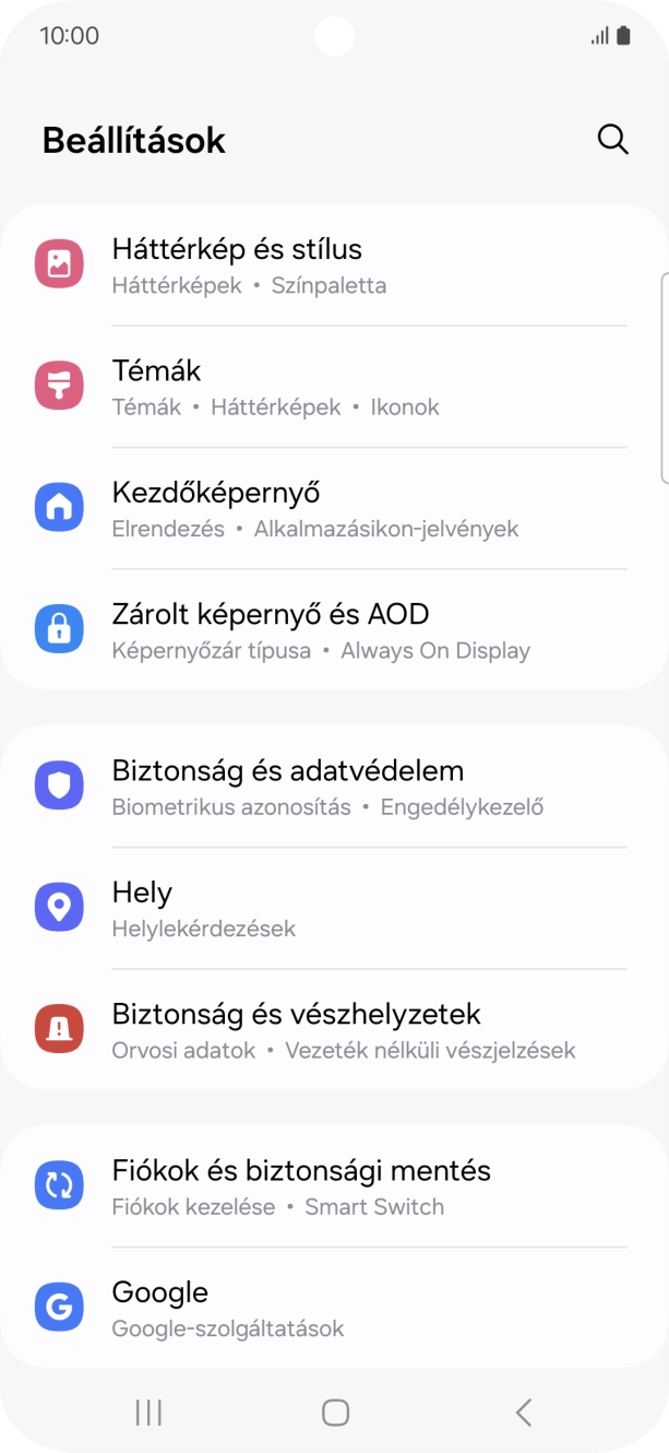 Válaszd a Fiókok és biztonsági mentés lehetőséget.