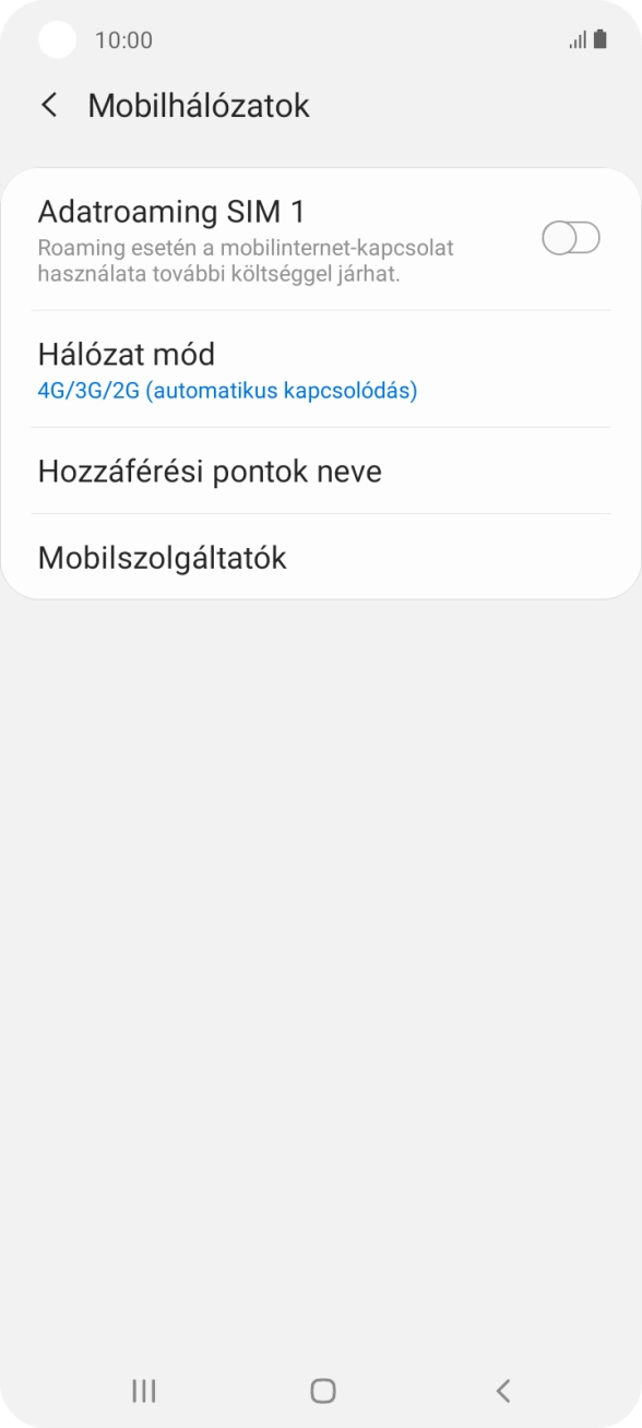 Válaszd a Hozzáférési pontok neve lehetőséget.