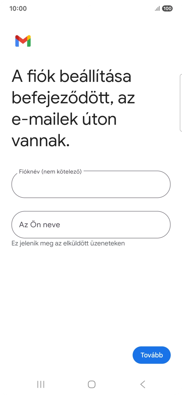 Kattints a „Fióknév (nem kötelező)” alatti mezőre, és írd be az e-mail-fiók kívánt nevét.