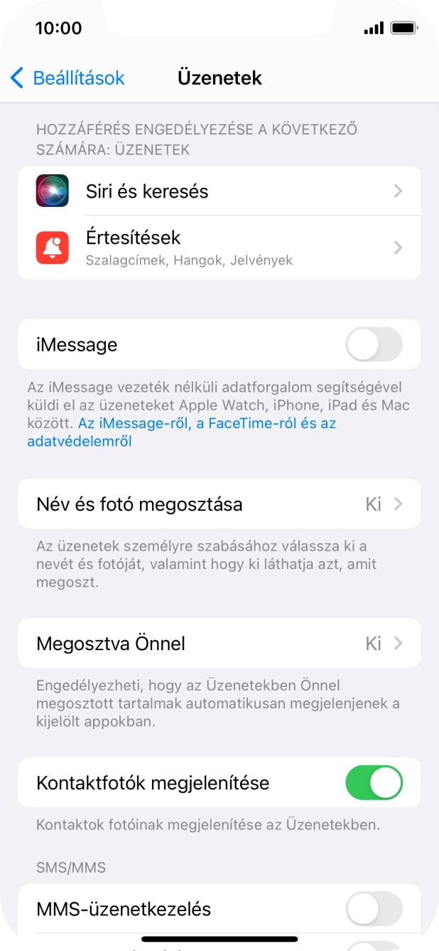 Kattints az „MMS-üzenetkezelés” melletti csúszkára a funkció bekapcsolásához.