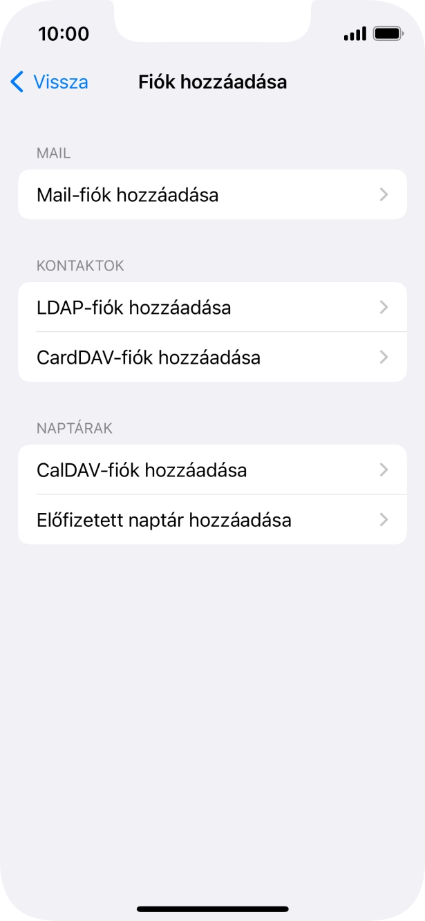 Válaszd a Mail-fiók hozzáadása lehetőséget.