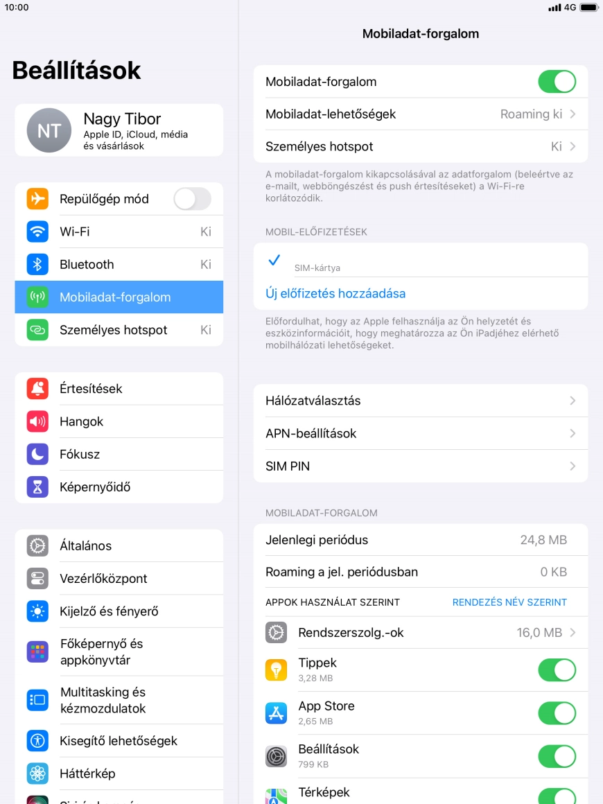 Kattints a „Mobiladat-forgalom” melletti csúszkára a funkció be- vagy kikapcsolásához.