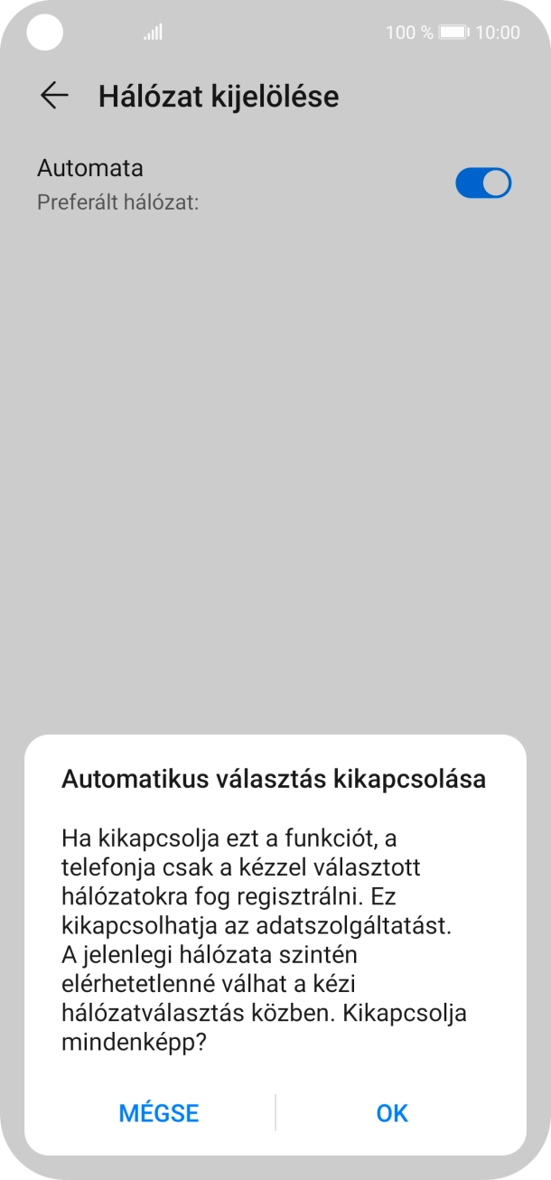Válaszd az OK lehetőséget, és várj, amíg a telefon keresi az elérhető hálózatot.