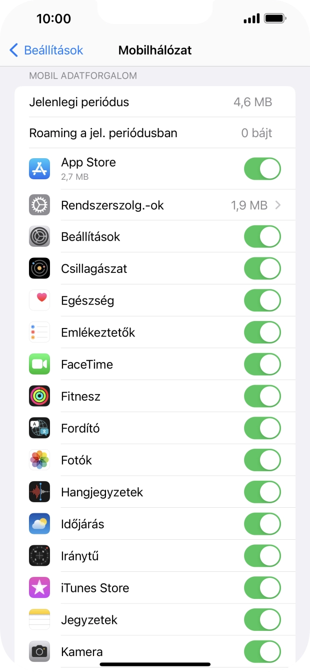 Kattints a kívánt programok melletti csúszkákra a funkciók be- vagy kikapcsolásához.