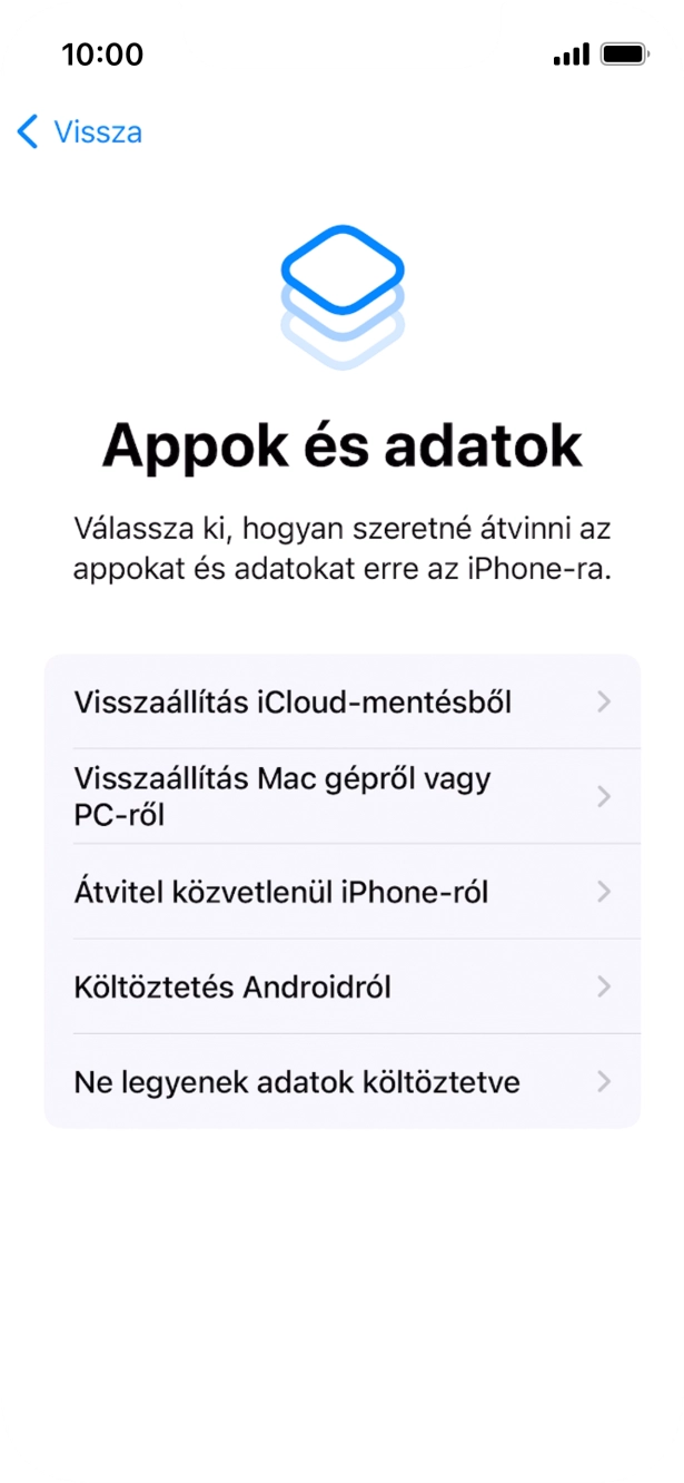 Válaszd a Ne legyenek adatok költöztetve lehetőséget, és kövesd a képernyőn megjelenő utasításokat az aktiválás befejezéséhez.