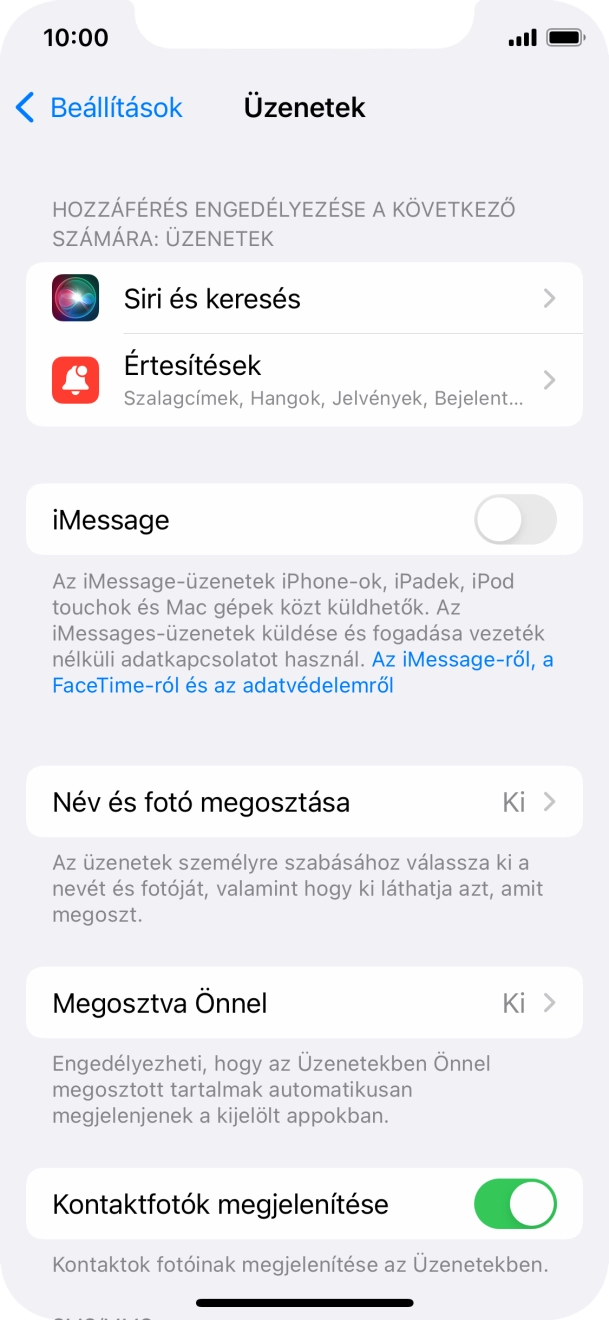 Kattints az „iMessage” melletti csúszkára a funkció bekapcsolásához.