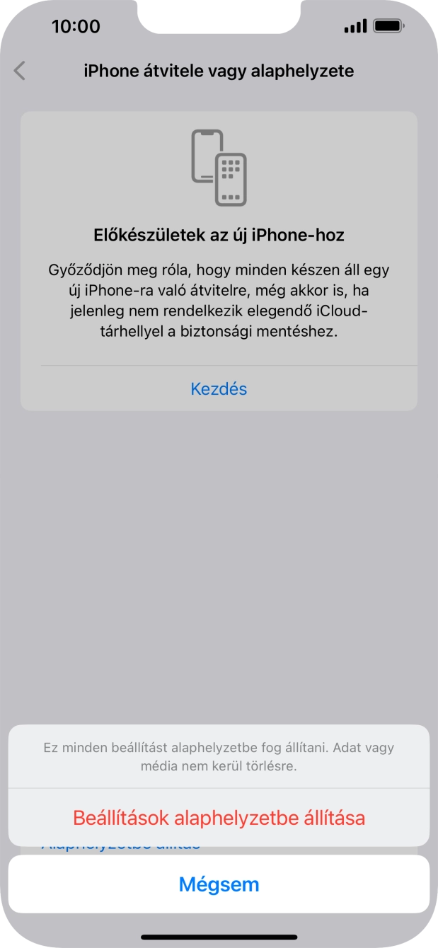 Válaszd a Beállítások alaphelyzetbe állítása lehetőséget. Válaszd a Beállítások alaphelyzetbe állítása lehetőséget.