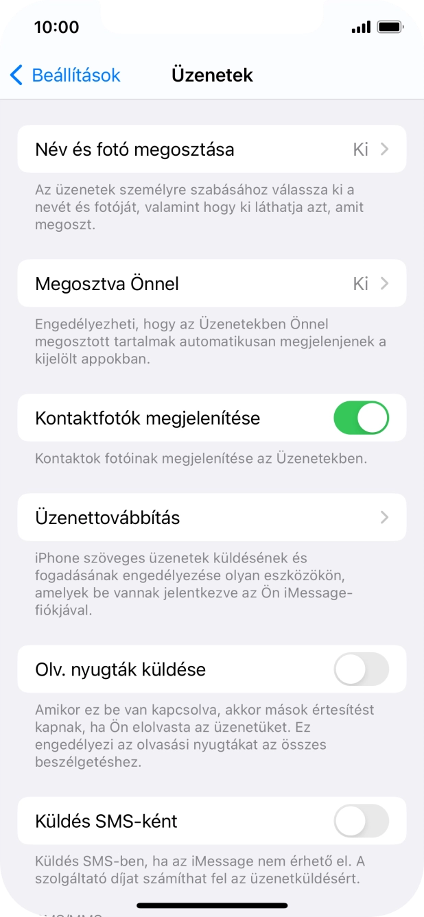 Kattints a „Küldés SMS-ként” melletti csúszkára a funkció be- vagy kikapcsolásához.