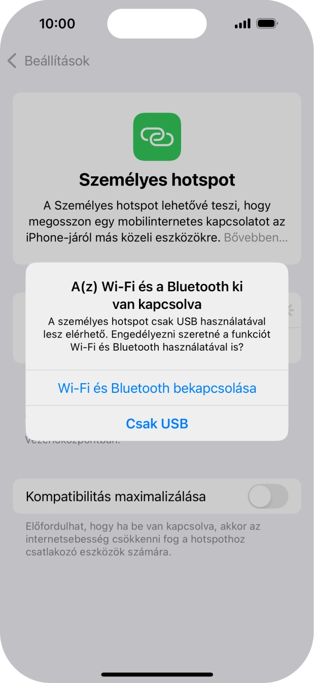 Amennyiben ki van kapcsolva a Wi-Fi, válaszd a Wi-Fi és Bluetooth bekapcsolása lehetőséget.