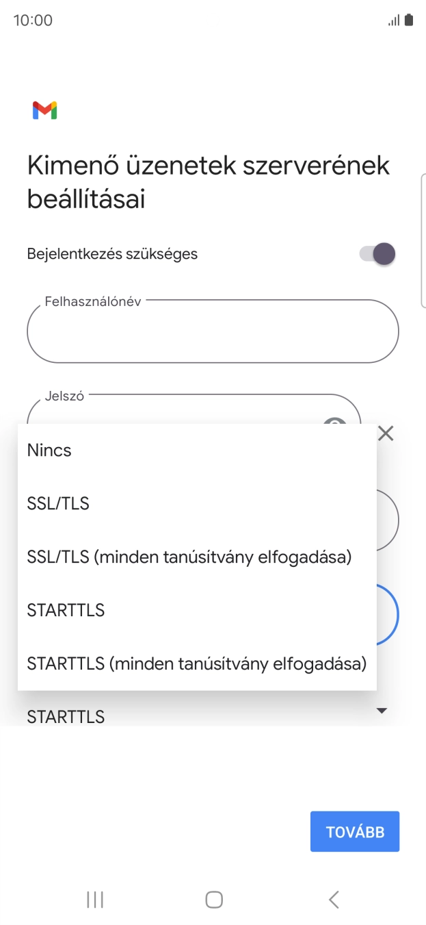 Válaszd az SSL/TLS lehetőséget.