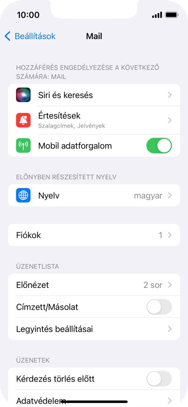 Válaszd a Fiókok lehetőséget.