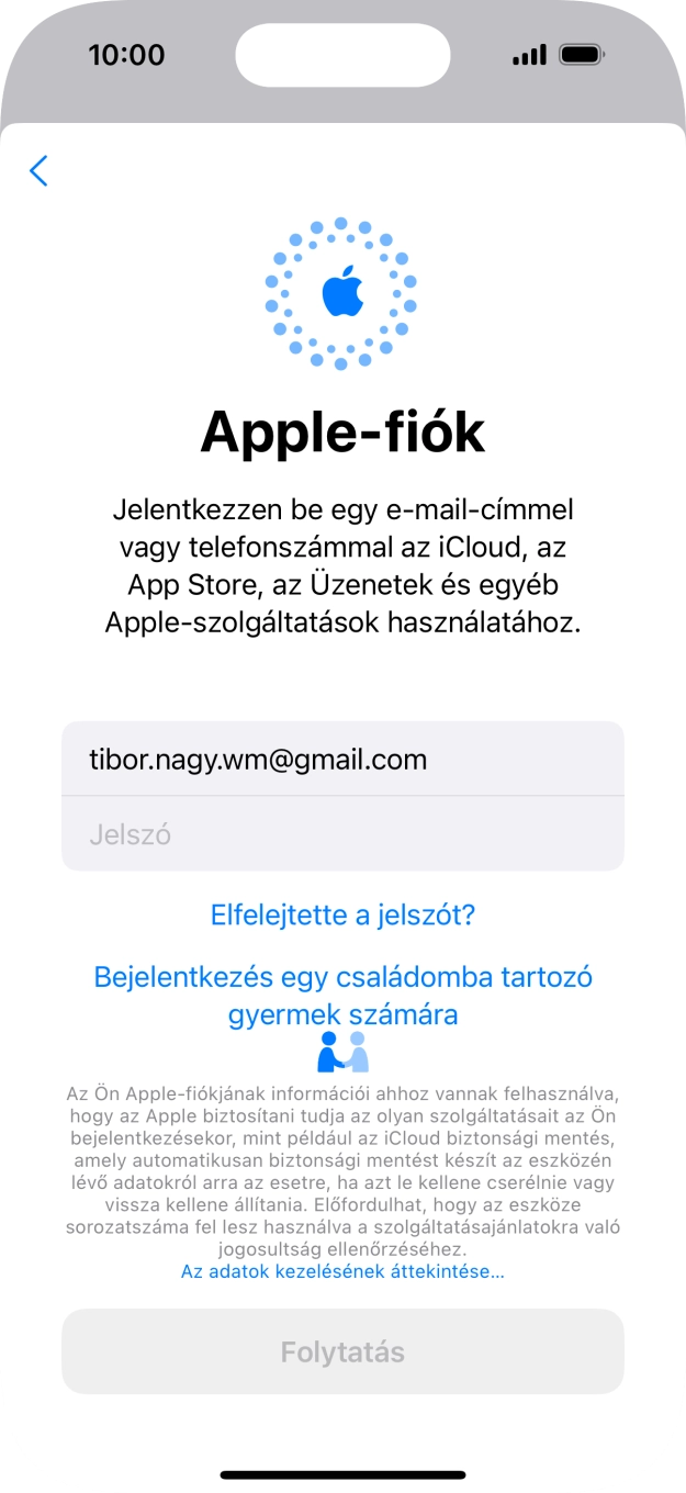 Kattints a Jelszó mezőre, és írd be az Apple ID-d jelszavát.