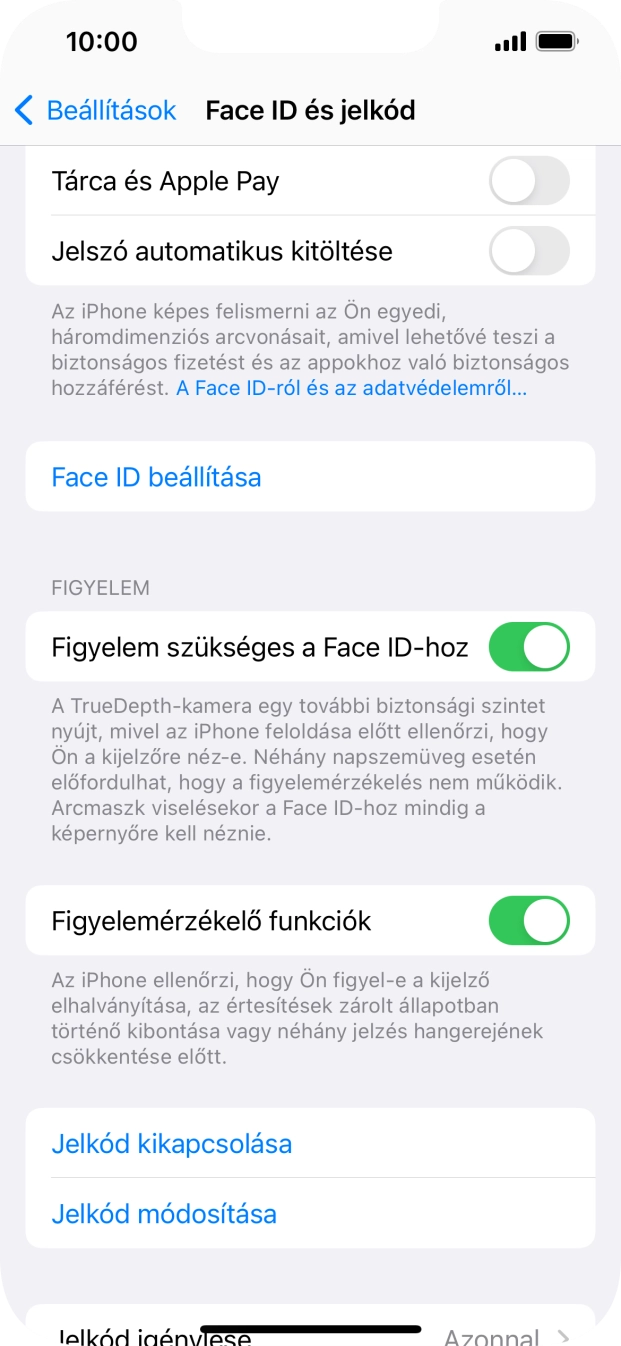 Válaszd a Jelkód kikapcsolása lehetőséget, és írd be a képernyőzárkódot.