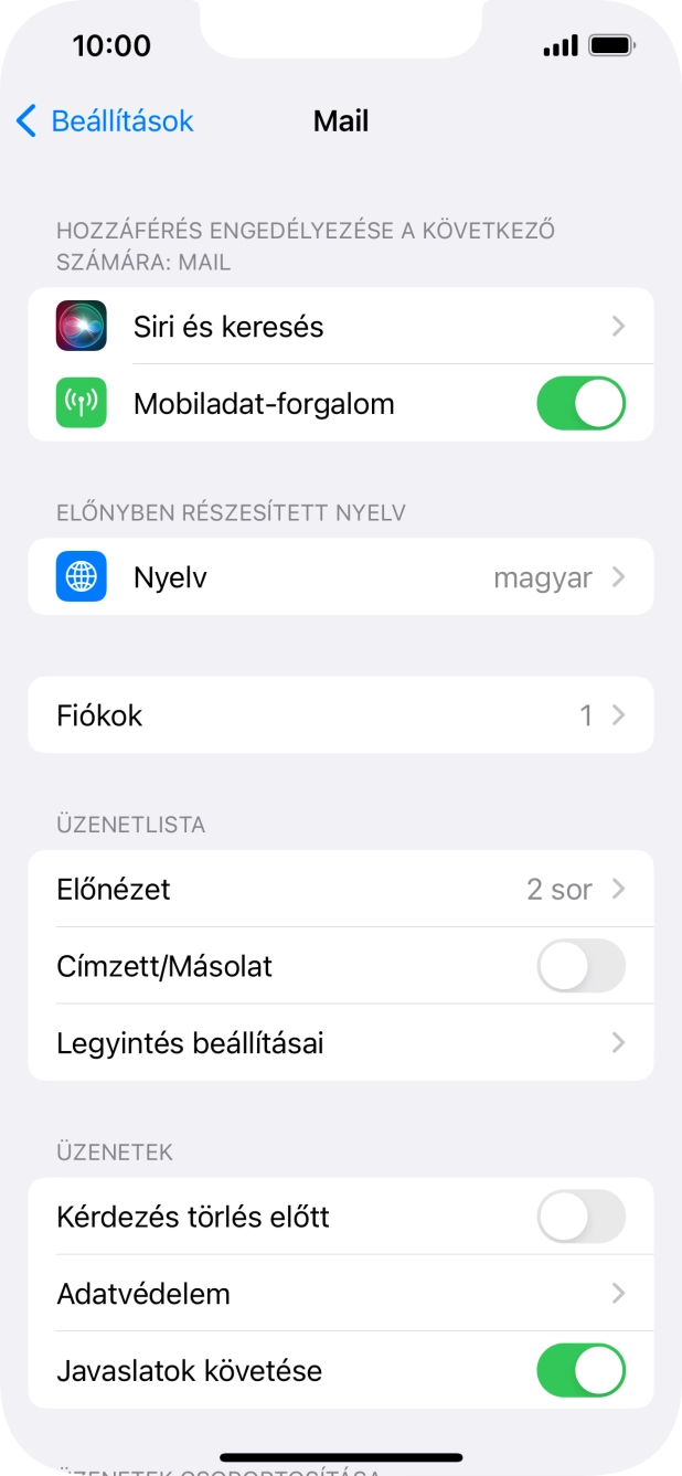 Válaszd a Fiókok lehetőséget.