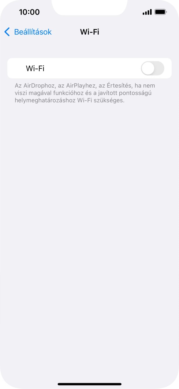 Kattints a „Wi-Fi” melletti csúszkára a funkció bekapcsolásához.