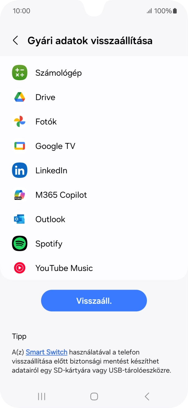 Válaszd a Visszaáll. lehetőséget.