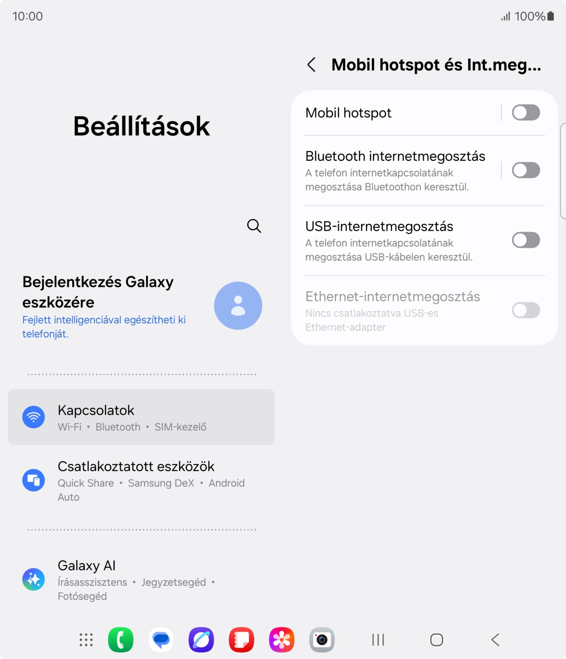 Válaszd a Mobil hotspot lehetőséget. Válaszd a Mobil hotspot lehetőséget.