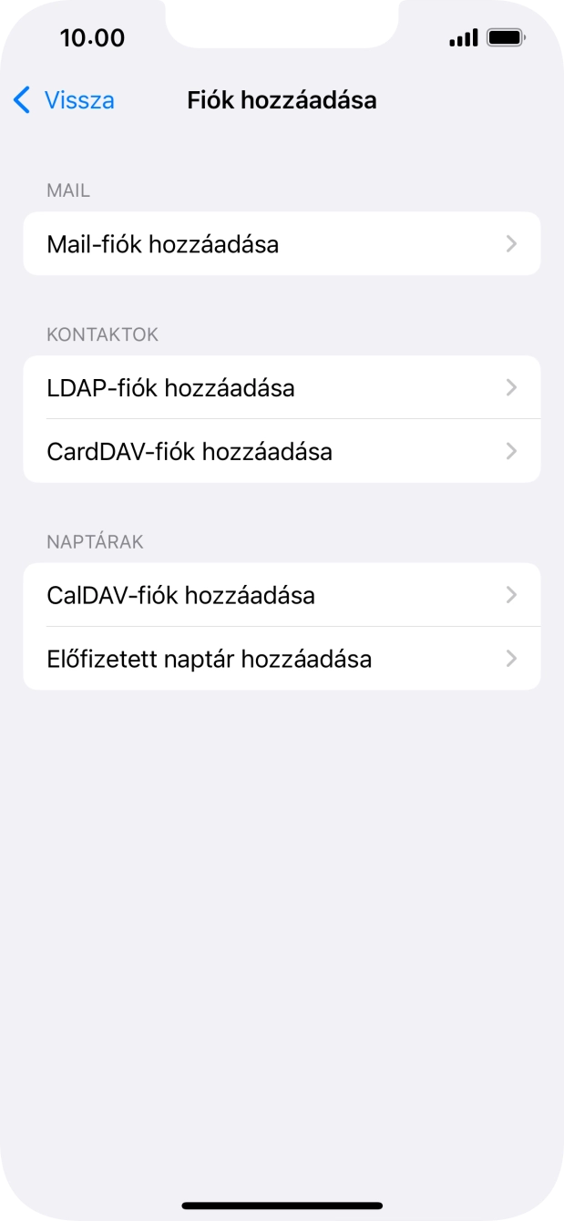 Válaszd a Mail-fiók hozzáadása lehetőséget.