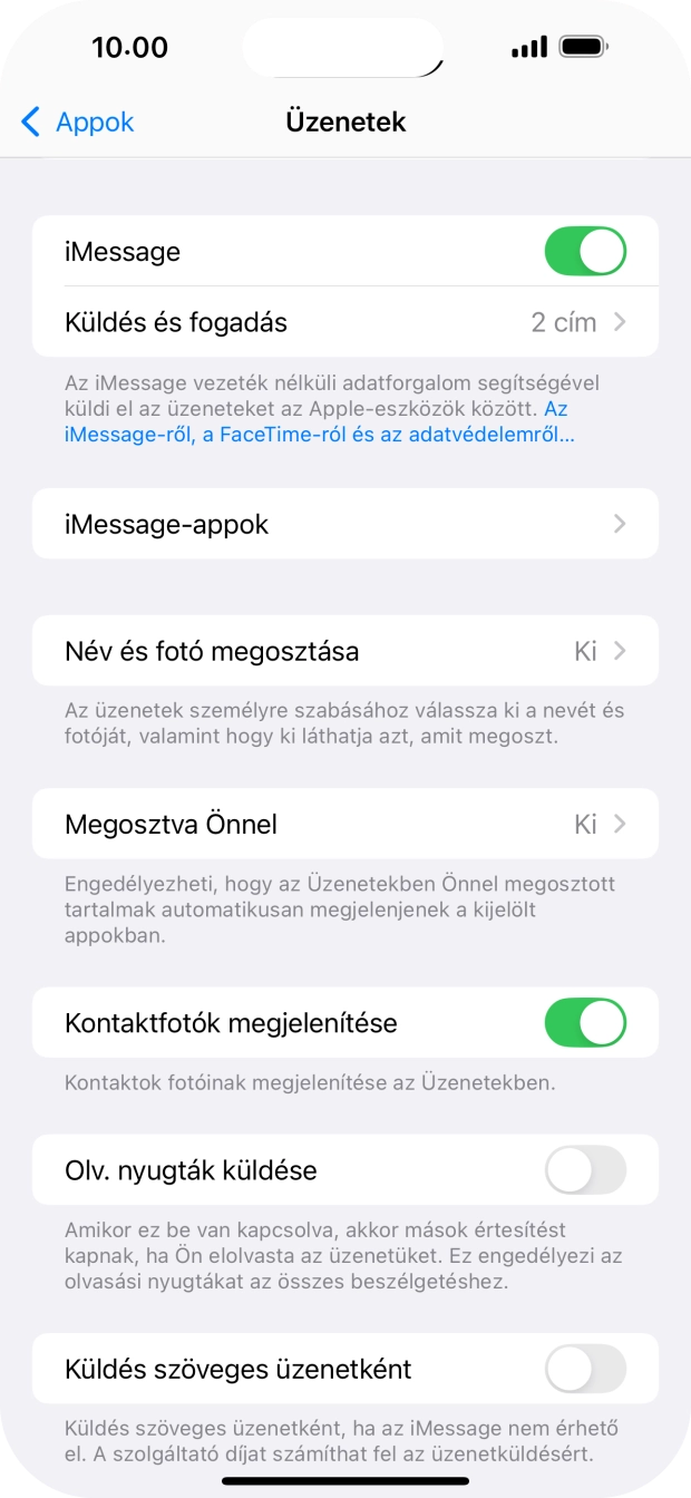Kattints a „Küldés szöveges üzenetként” melletti csúszkára a funkció be- vagy kikapcsolásához.
