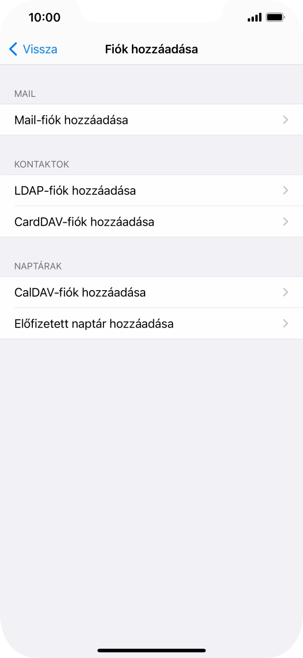 Válaszd a Mail-fiók hozzáadása lehetőséget.