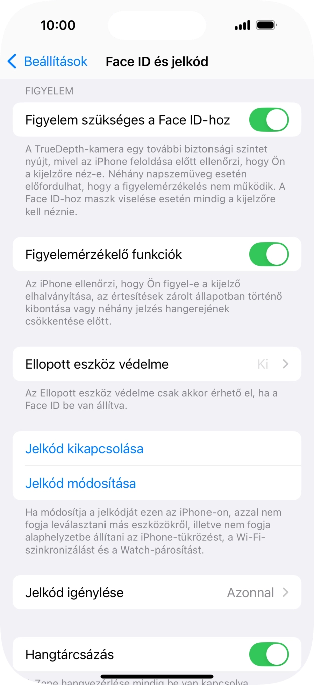 Válaszd a Jelkód kikapcsolása lehetőséget, és írd be a képernyőzárkódot.