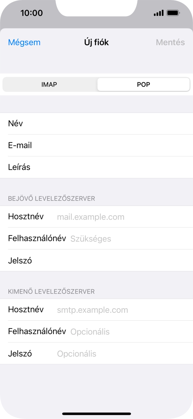 Kattints a Hosztnév mezőre, és írd be az e-mail szolgáltatód bejövő szerverének a nevét.