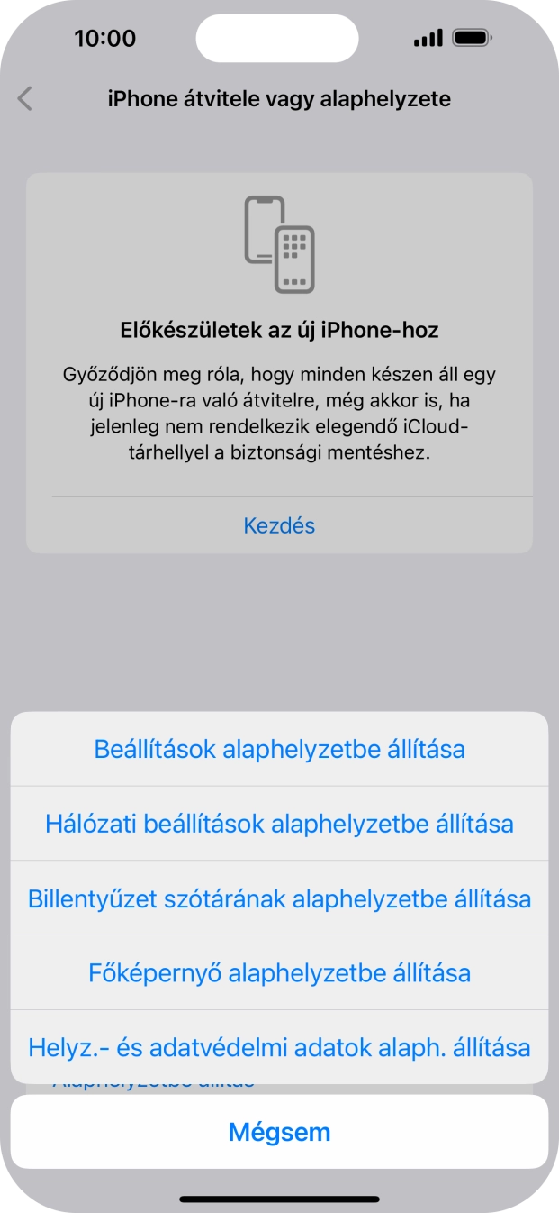 Válaszd a Beállítások alaphelyzetbe állítása lehetőséget. Válaszd a Beállítások alaphelyzetbe állítása lehetőséget.
