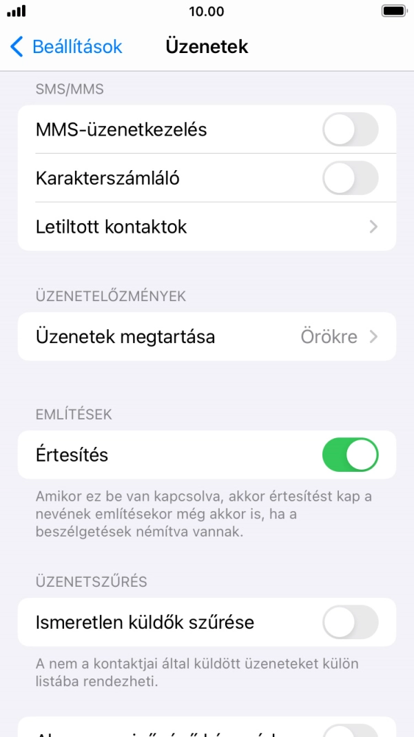 Kattints az „MMS-üzenetkezelés” melletti csúszkára a funkció bekapcsolásához.