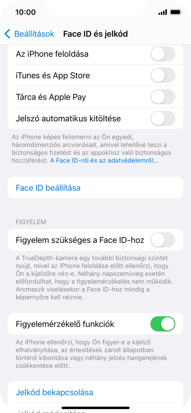Válaszd a Jelkód bekapcsolása lehetőséget, és írj be kétszer egymás után egy tetszőleges képernyőzárkódot.