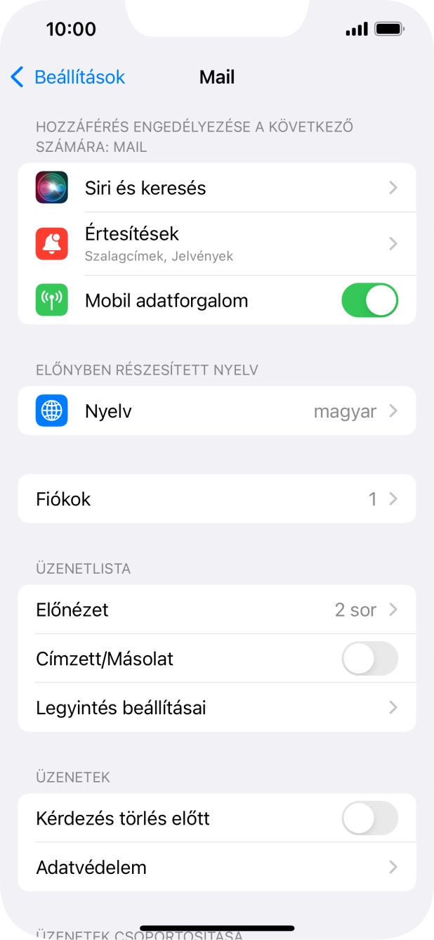 Válaszd a Fiókok lehetőséget.
