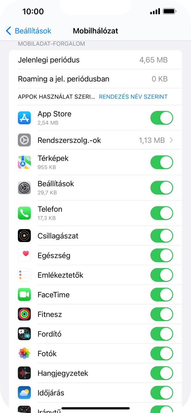 Kattints a kívánt programok melletti csúszkákra a funkciók be- vagy kikapcsolásához.