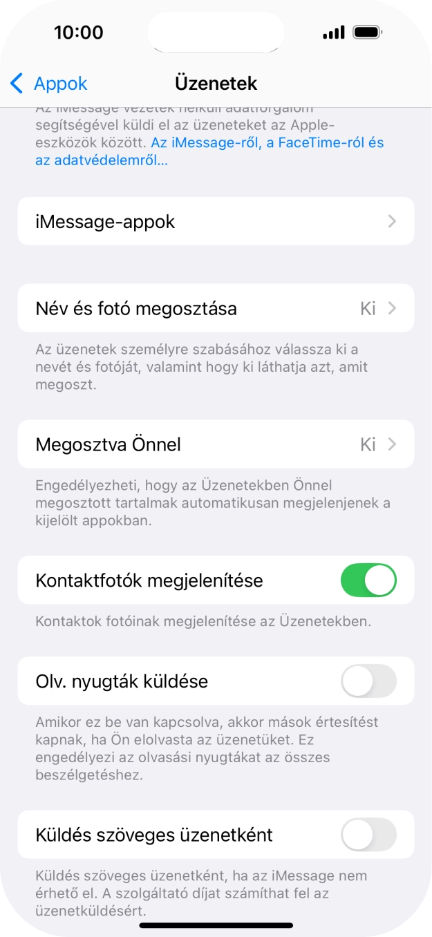 Kattints a „Küldés szöveges üzenetként” melletti csúszkára a funkció be- vagy kikapcsolásához. Kattints a „Küldés szöveges üzenetként” melletti csúszkára a funkció be- vagy kikapcsolásához.