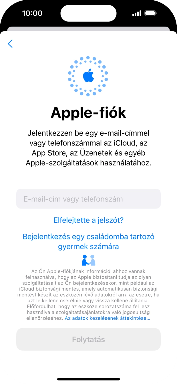 Válaszd az E-mail-cím vagy telefonszám lehetőséget, és írd be a az Apple ID-dhoz tartozó felhasználónevet. Válaszd az E-mail-cím vagy telefonszám lehetőséget, és írd be a az Apple ID-dhoz tartozó felhasználónevet.