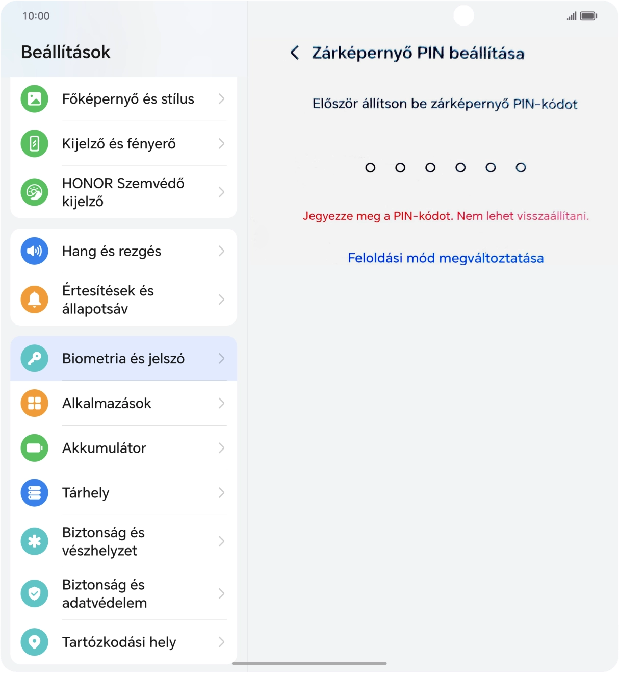 Válaszd a Feloldási mód megváltoztatása lehetőséget.