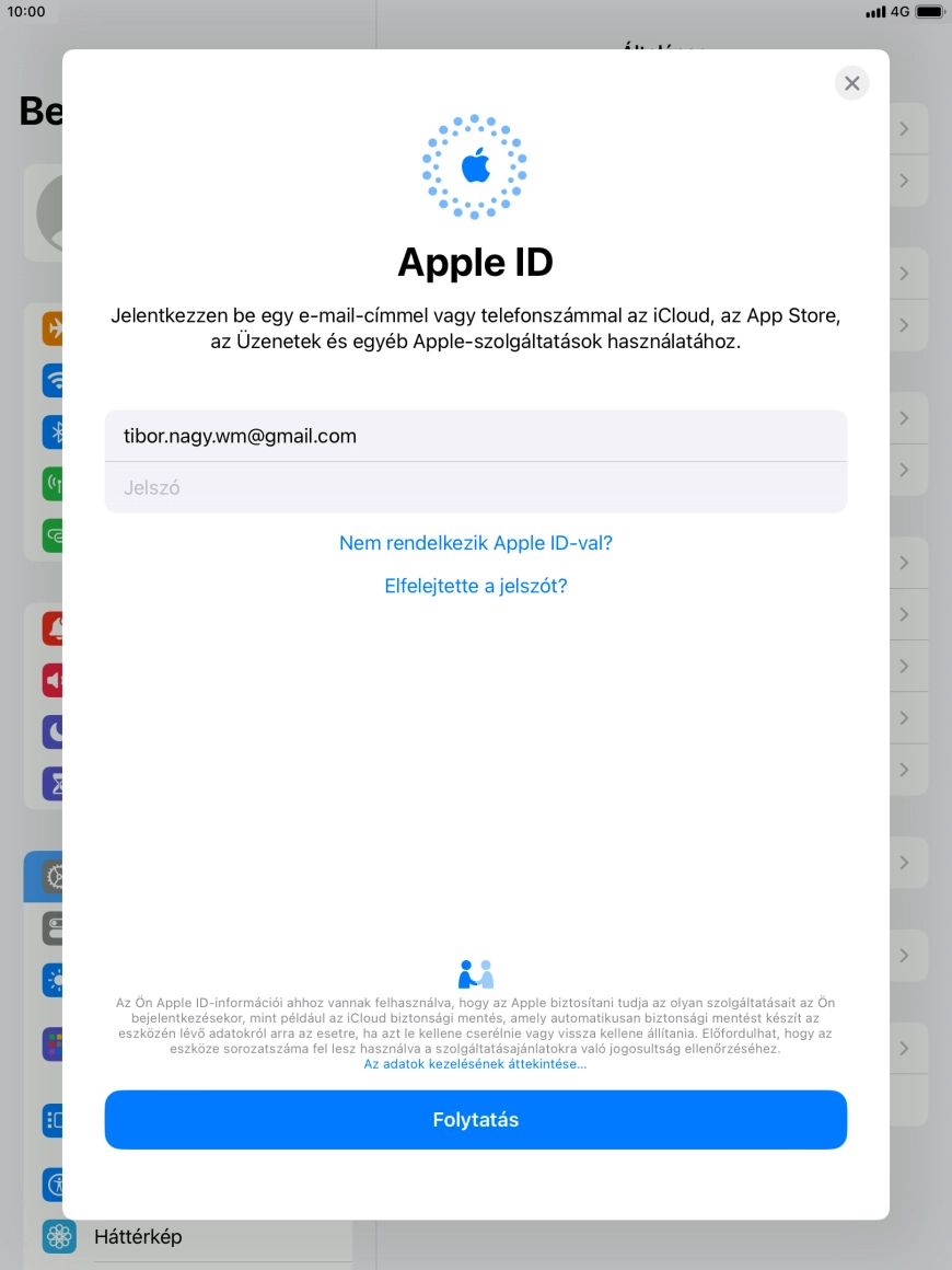 Kattints a Jelszó mezőre, és írd be az Apple ID-d jelszavát.