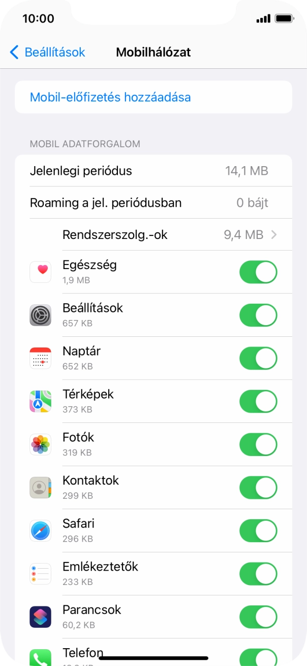 Kattints a kívánt programok melletti csúszkákra a funkciók be- vagy kikapcsolásához.