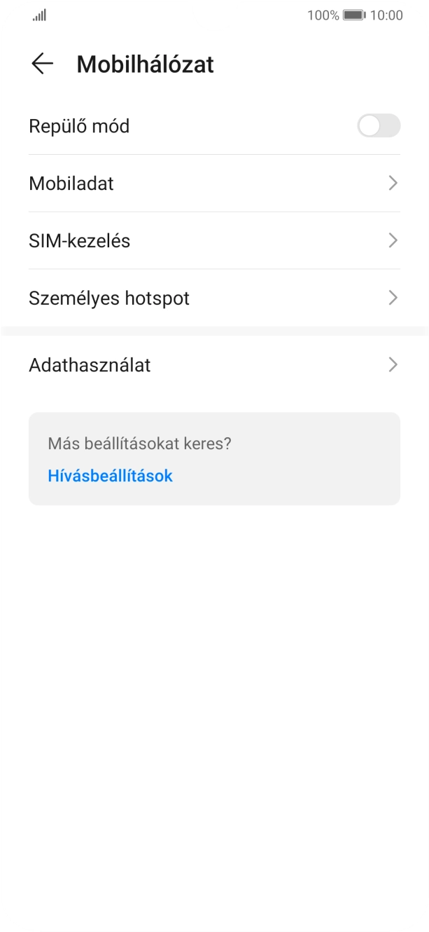 Válaszd a  Mobiladat lehetőséget. Válaszd a  Mobiladat lehetőséget.