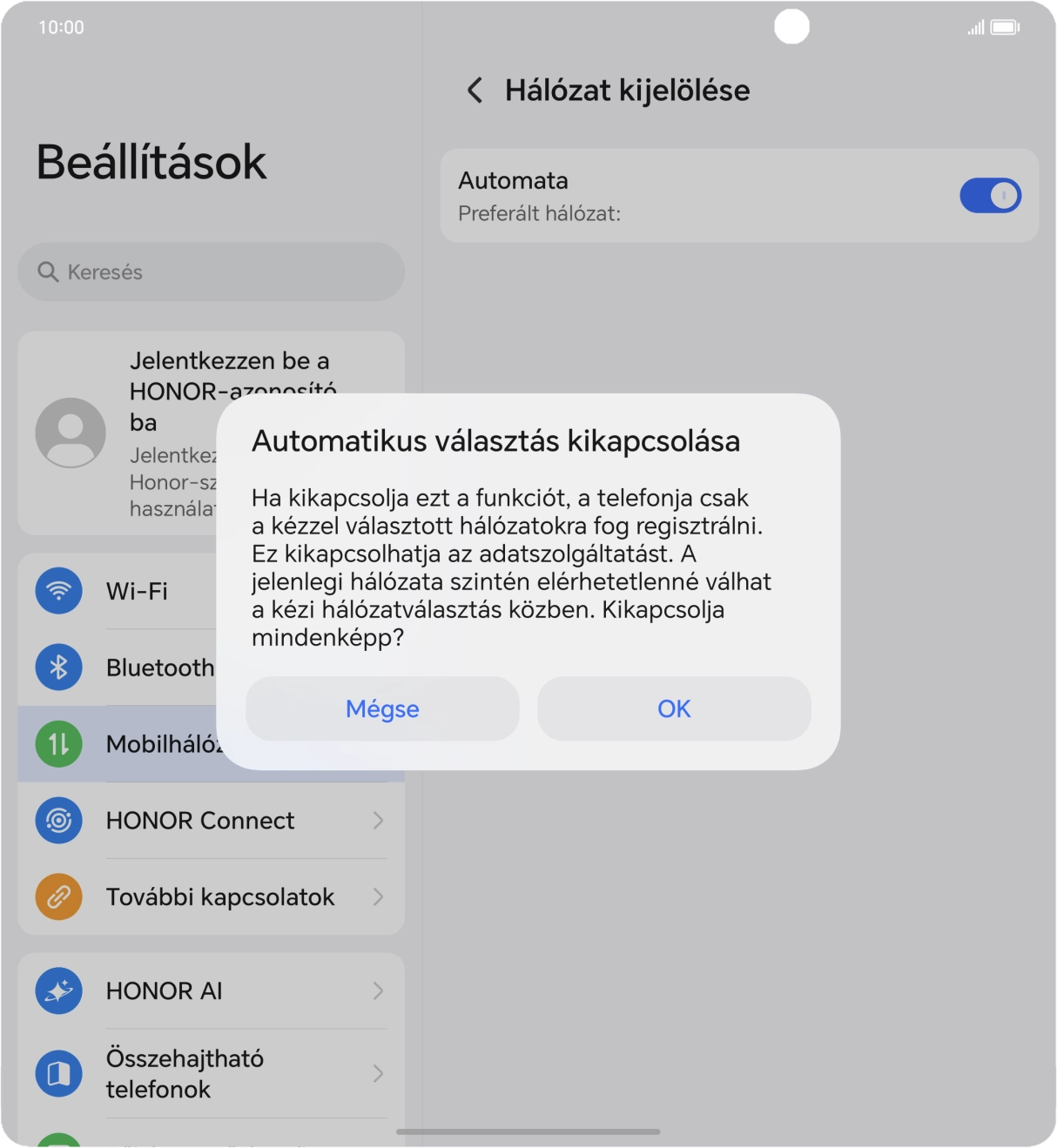 Válaszd az OK lehetőséget, és várj, amíg a telefon keresi az elérhető hálózatot.