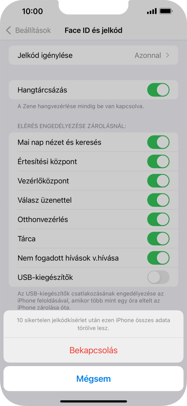 Ha bekapcsolod a funkciót, válaszd a Bekapcsolás lehetőséget.