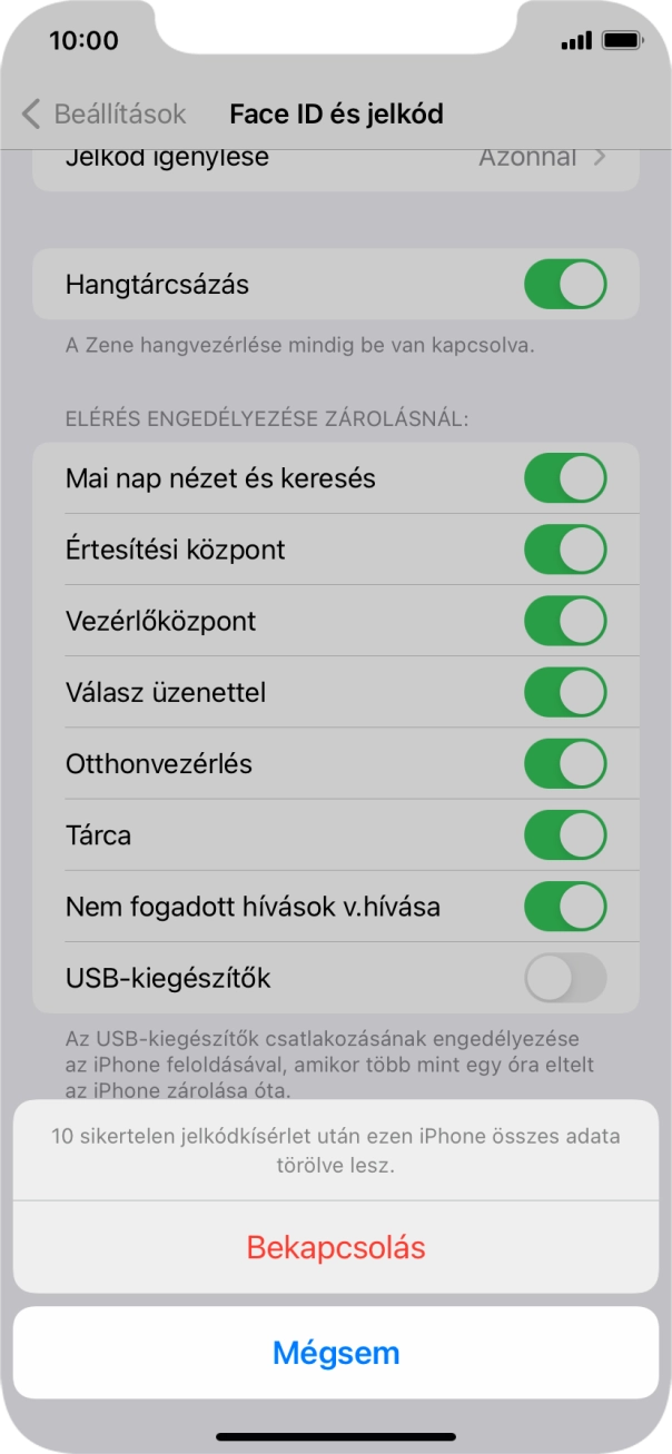 Ha bekapcsolod a funkciót, válaszd a Bekapcsolás lehetőséget.