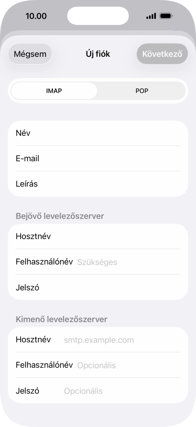 Kattints a Felhasználónév mezőre, és írd be az e-mail-fiókodhoz tartozó felhasználónevet.