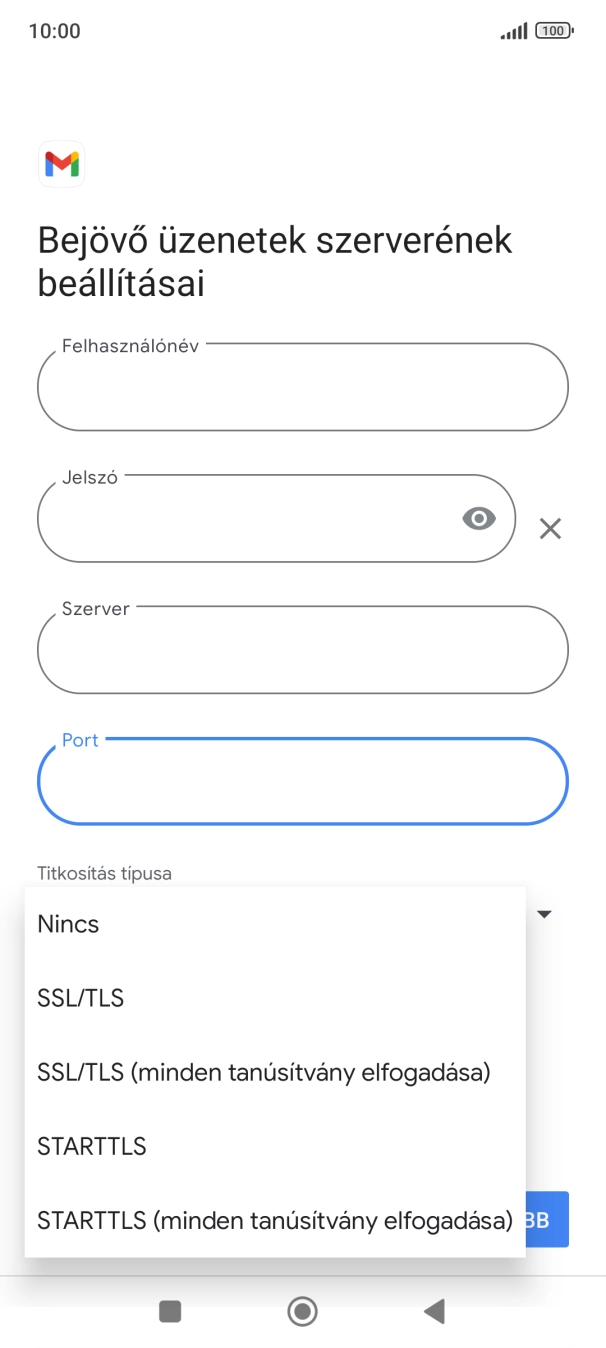 Válaszd az SSL/TLS lehetőséget.