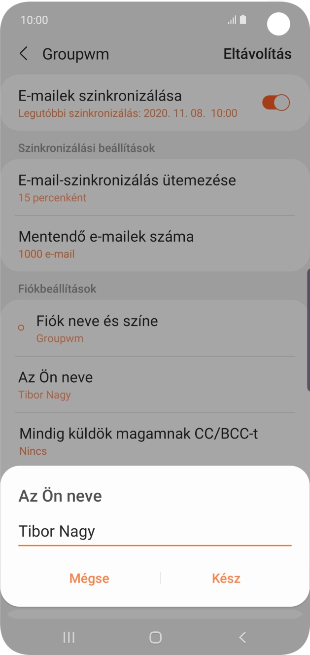 Írd be a kívánt küldőnevet, és válaszd a Kész lehetőséget.