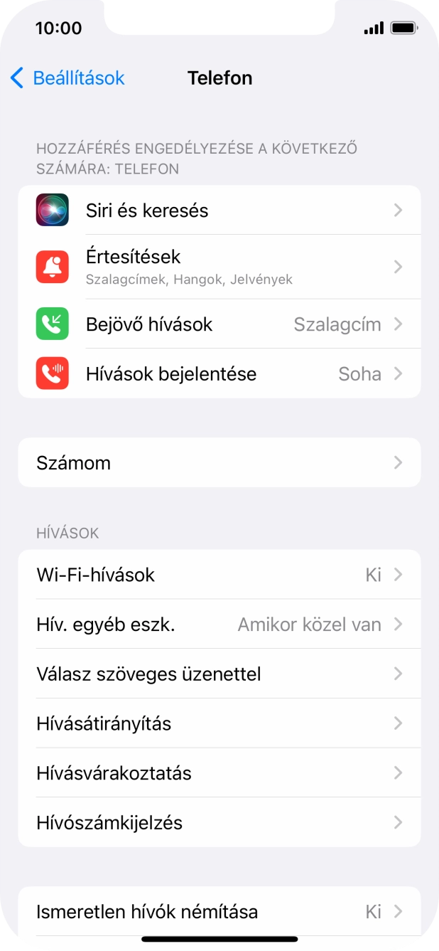 Válaszd a Hívószámkijelzés lehetőséget.