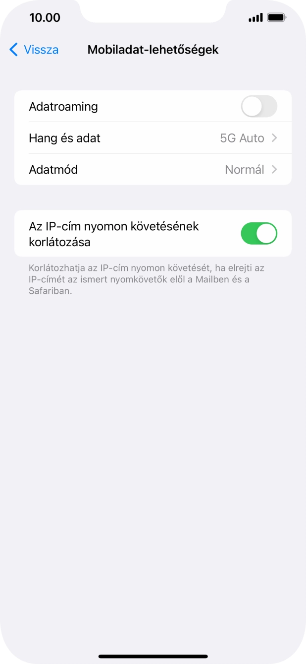 Kattints az „Adatroaming” melletti csúszkára a funkció be- vagy kikapcsolásához. Kattints az „Adatroaming” melletti csúszkára a funkció be- vagy kikapcsolásához.